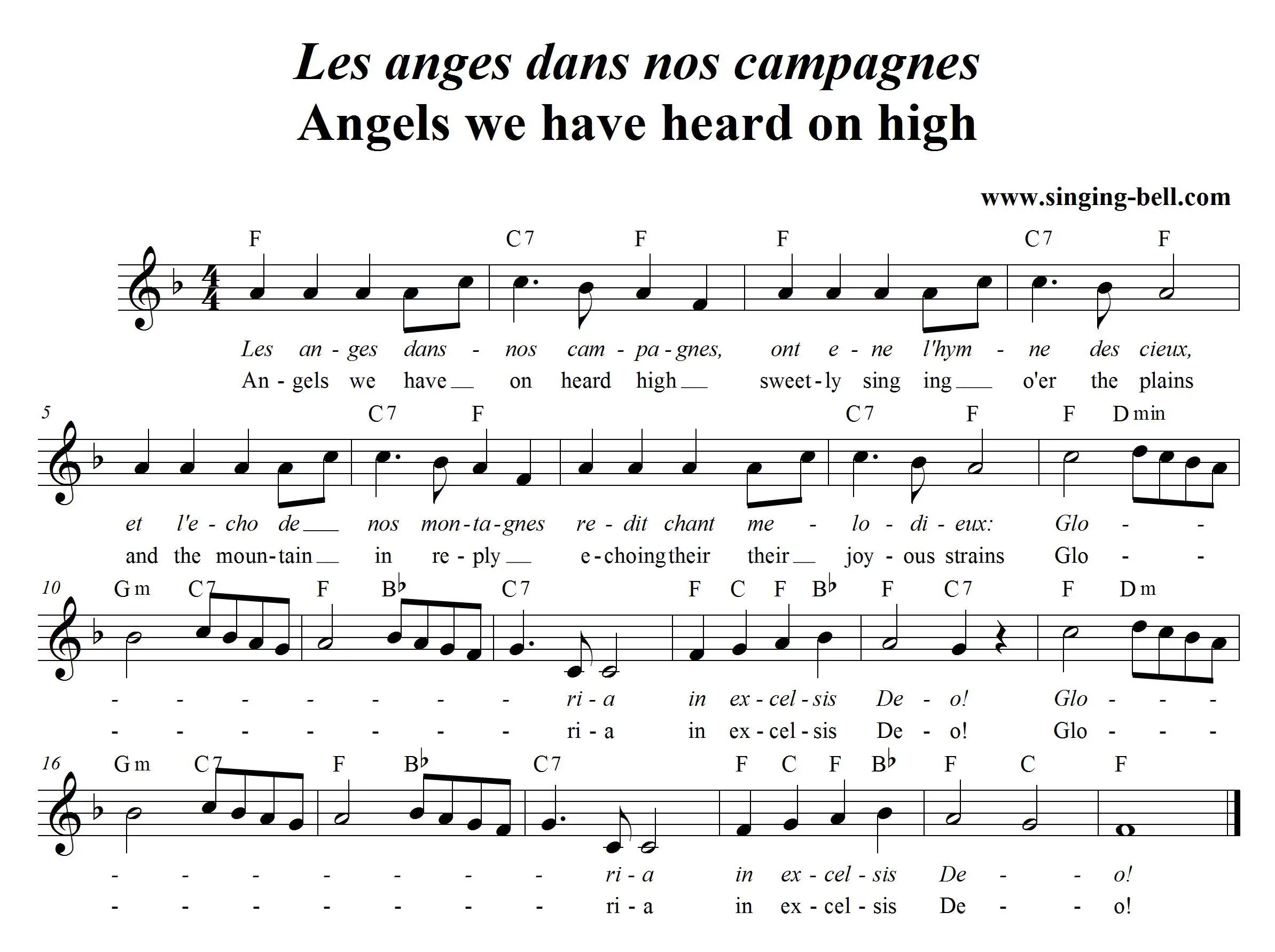 Angels we have heard on high (Les anges dans nos campagnes) score in F