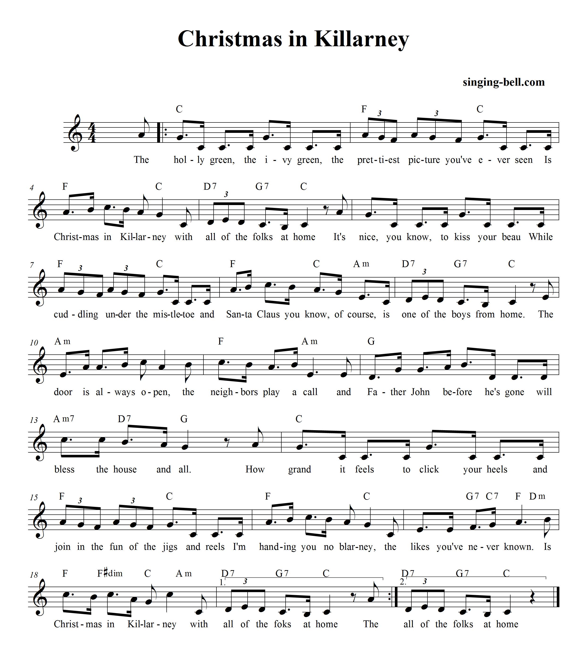 Christmas in Killarney_singing-bell : Singing Bell Christmas in Killarney Sheet Music