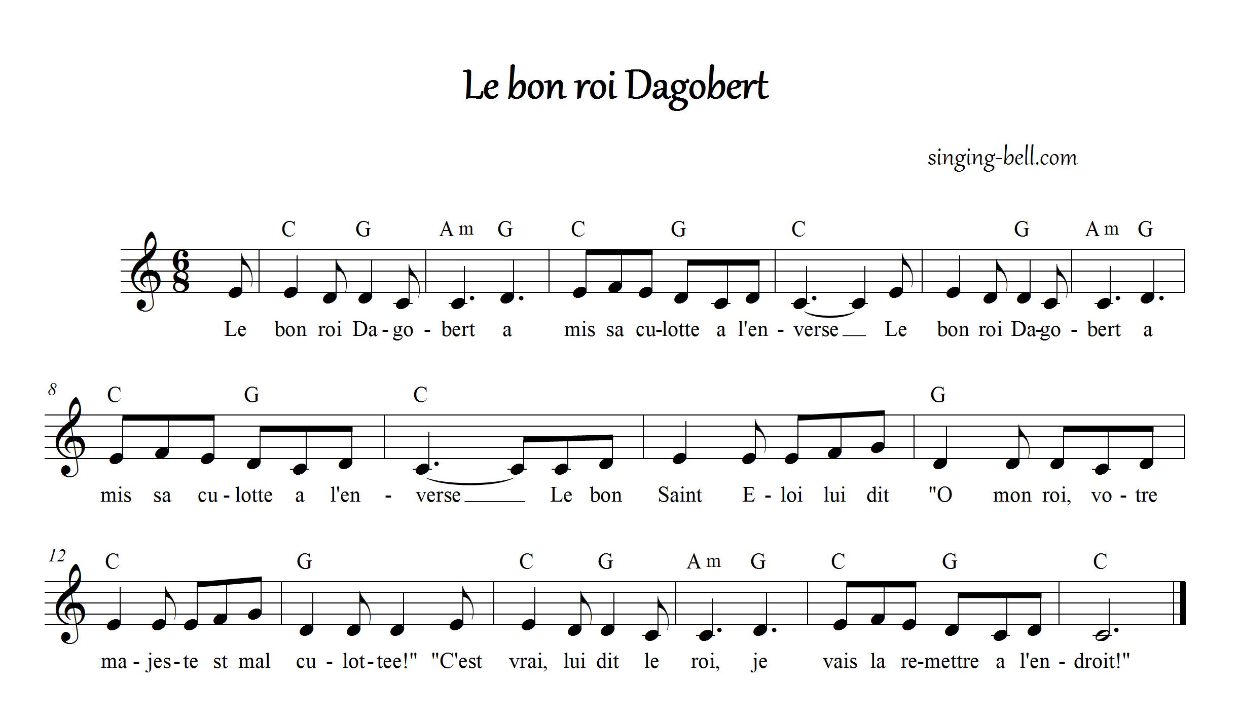 Le bon roi Dagobert Instrumental Nursery Rhyme - Free Music Score Download : Singing Bell Le bon roi Dagobert_singing-bell