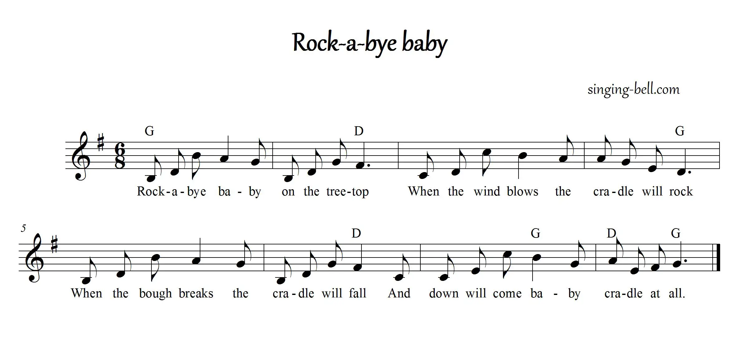 Rock-a-bye Baby Instrumental Nursery Rhyme - Free Music Score Download
