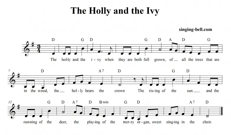 The Holly & the Ivy - Simple Sheet Music and Lyrics