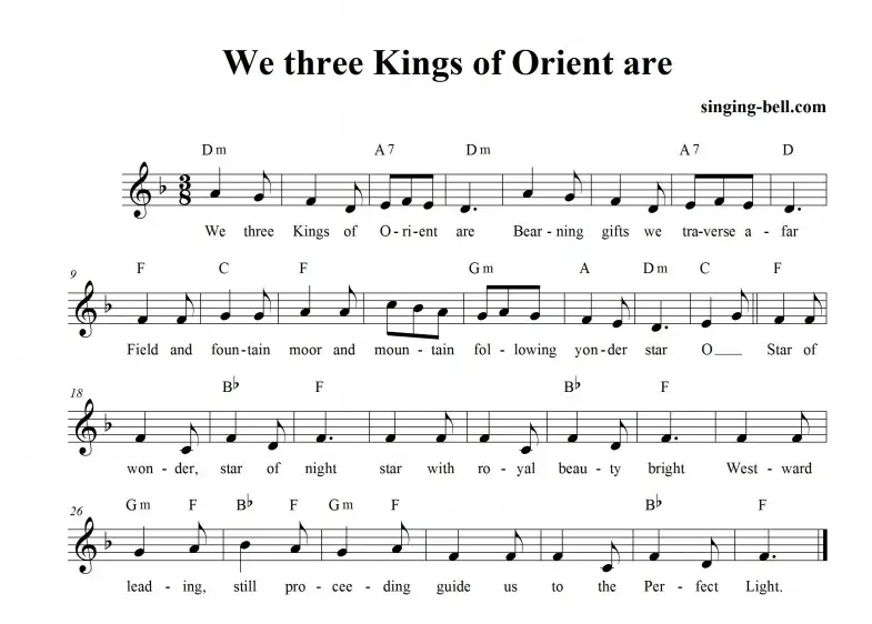 We Three Kings (of Orient Are) - Sheet Music (in Dm)