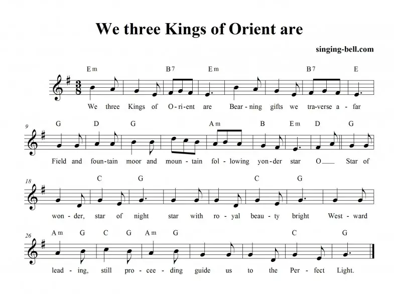 We Three Kings (of Orient Are) - Sheet Music (in Em)