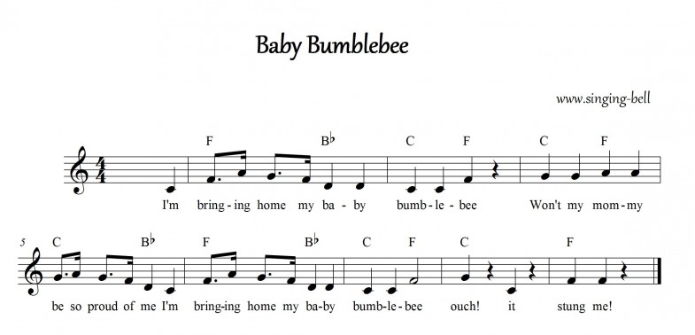 Baby Bumblebee Instrumental Nursery Rhyme - Free Music Score Download (in F) : Singing Bell Baby Bumblebee_F_singing-bell