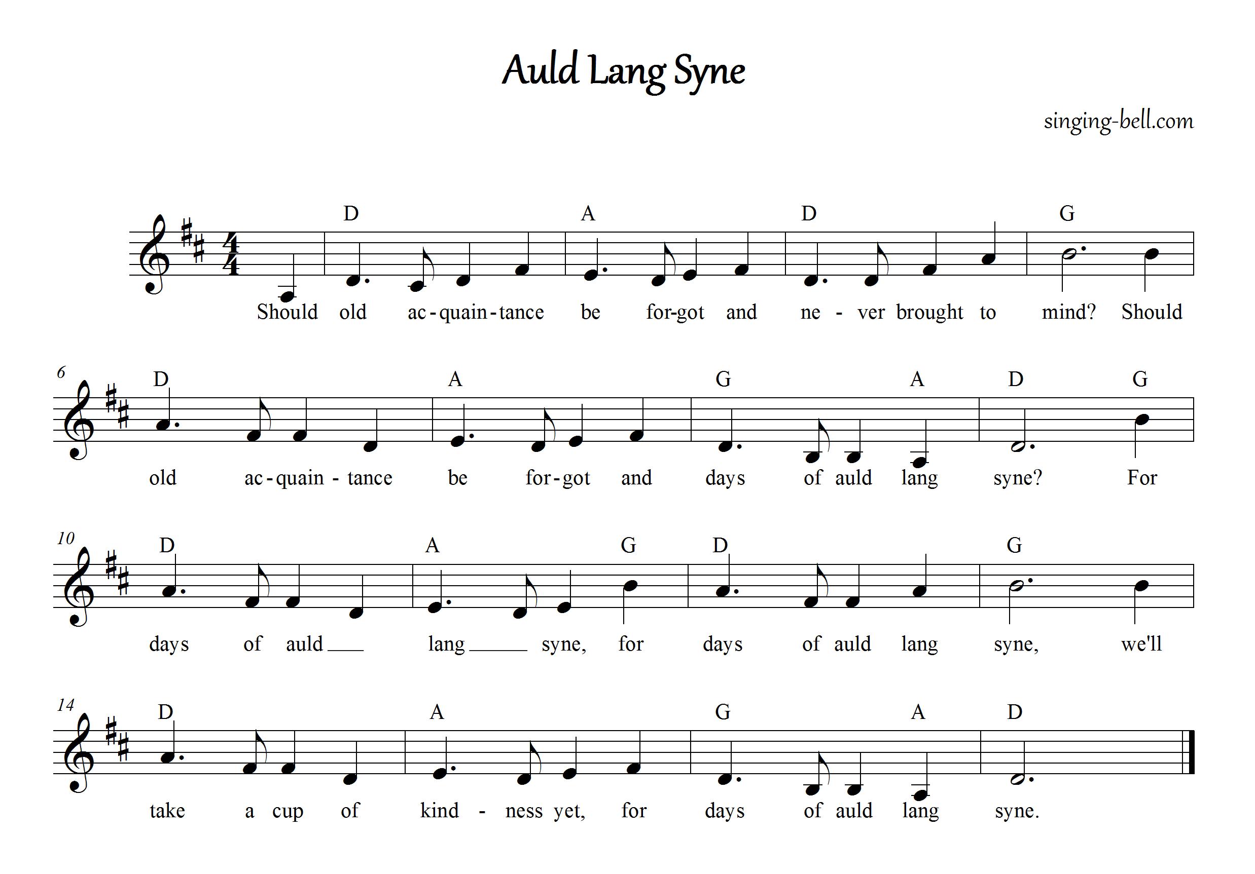 Printable Words To Auld Lang Syne - Words Print