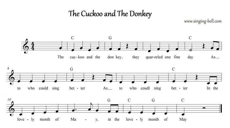 The Cuckoo and the Donkey Instrumental Nursery Rhyme - Free Music Score Download : Singing Bell The Cuckoo and the Donkey Singing-Bell