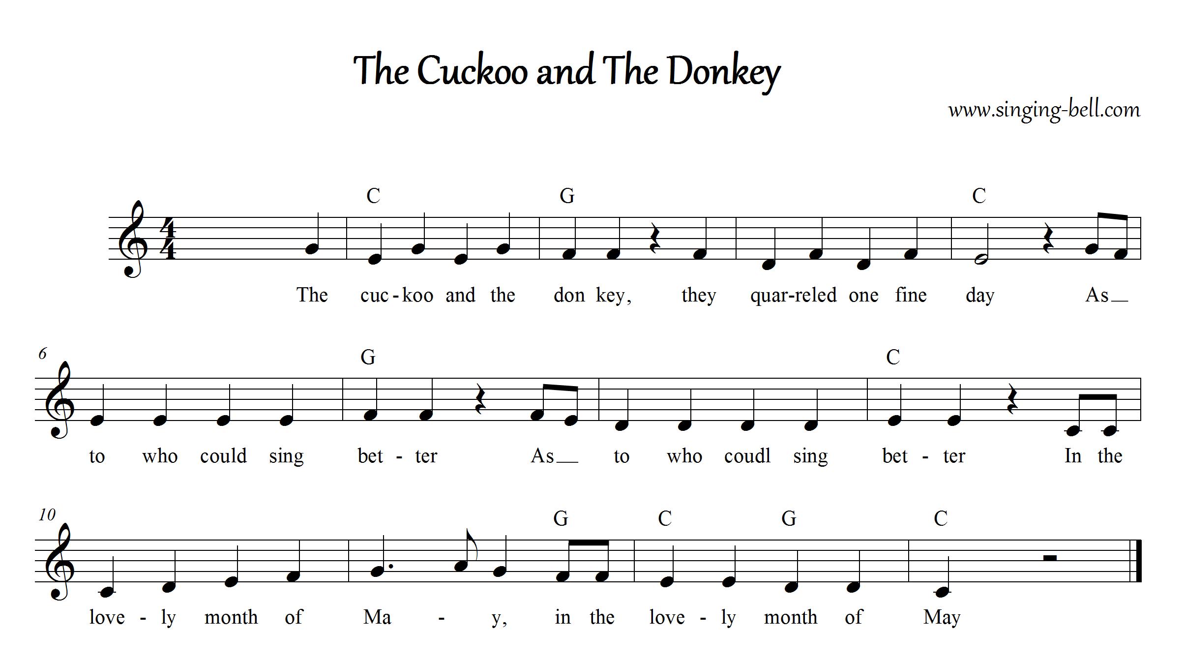The Cuckoo and the Donkey Instrumental Nursery Rhyme - Free Music Score Download : Singing Bell The Cuckoo and the Donkey Sheet Music