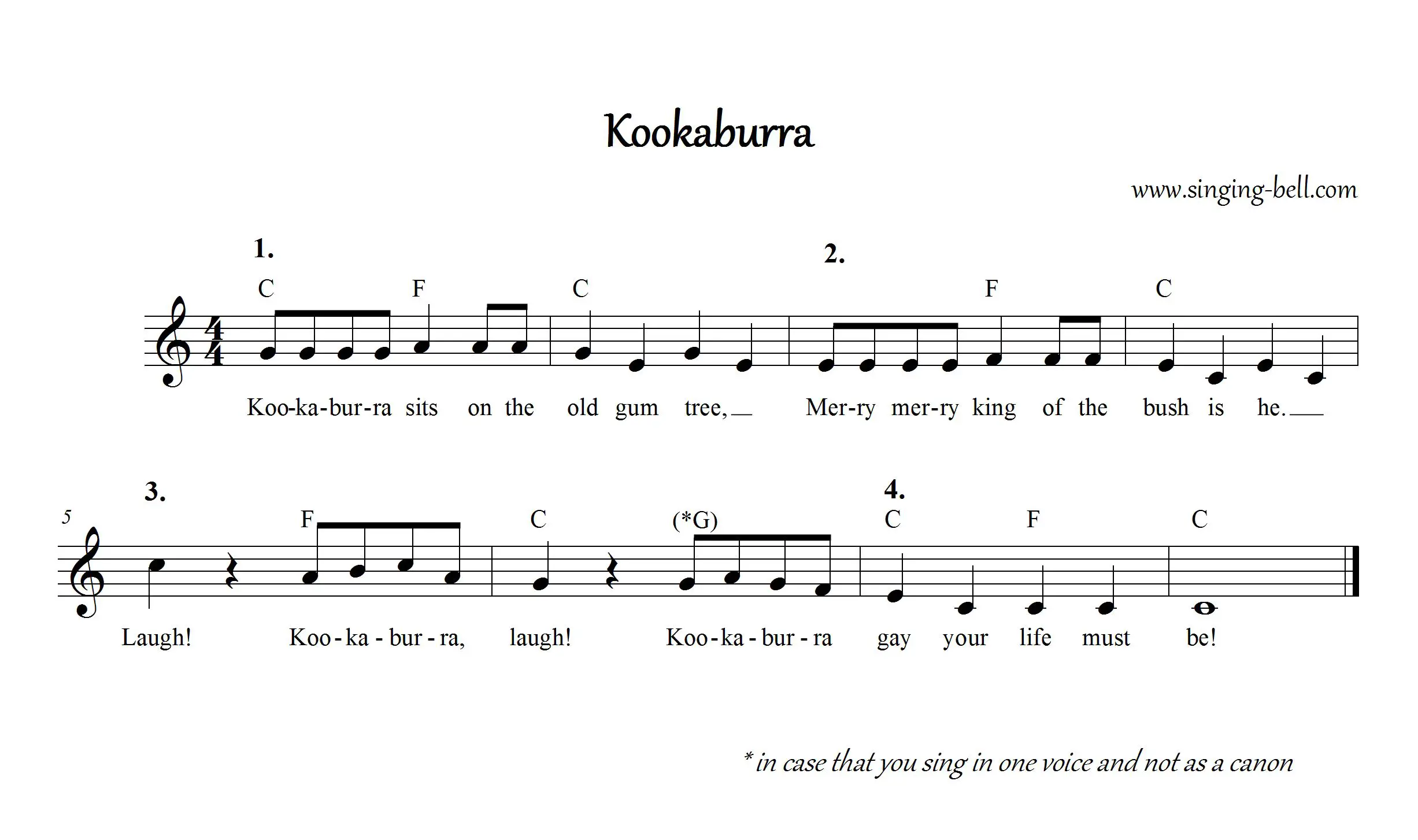 “Kookaburra” Music Score with chords / sheet music