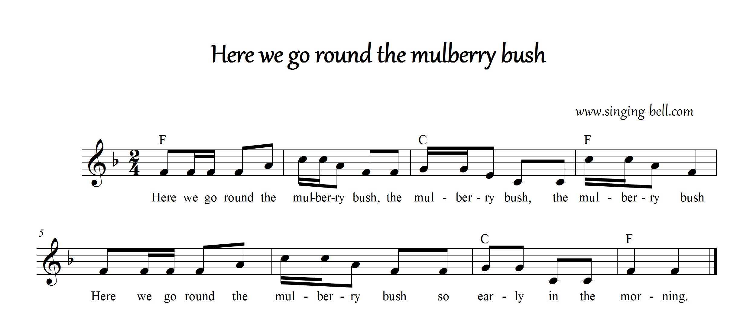 Here we go round the mulberry bush Instrumental Nursery Rhyme - Free Music Score Download : Singing Bell Here we go round the mulberry bush Sheet Music