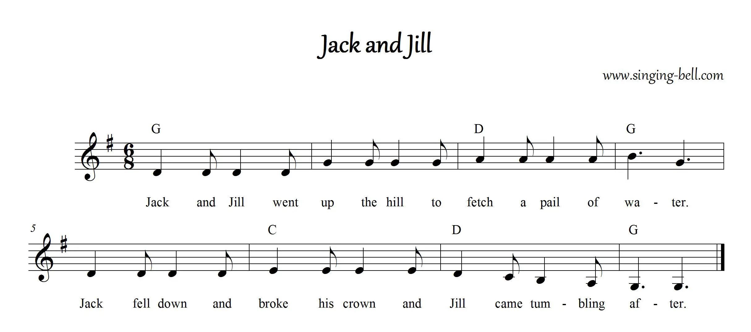 Jack and Jill Instrumental Nursery Rhyme - Free Music Score Download