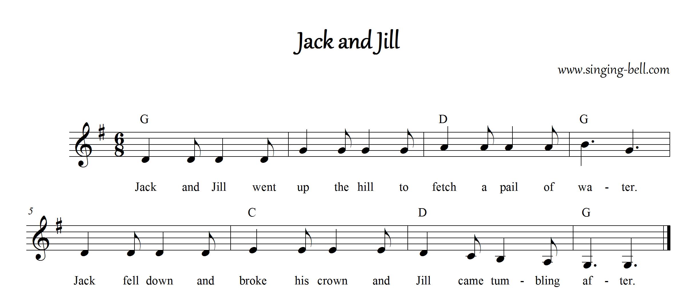 Jack and Jill Instrumental Nursery Rhyme - Free Music Score Download Jack and Jill Simple piano sheet music