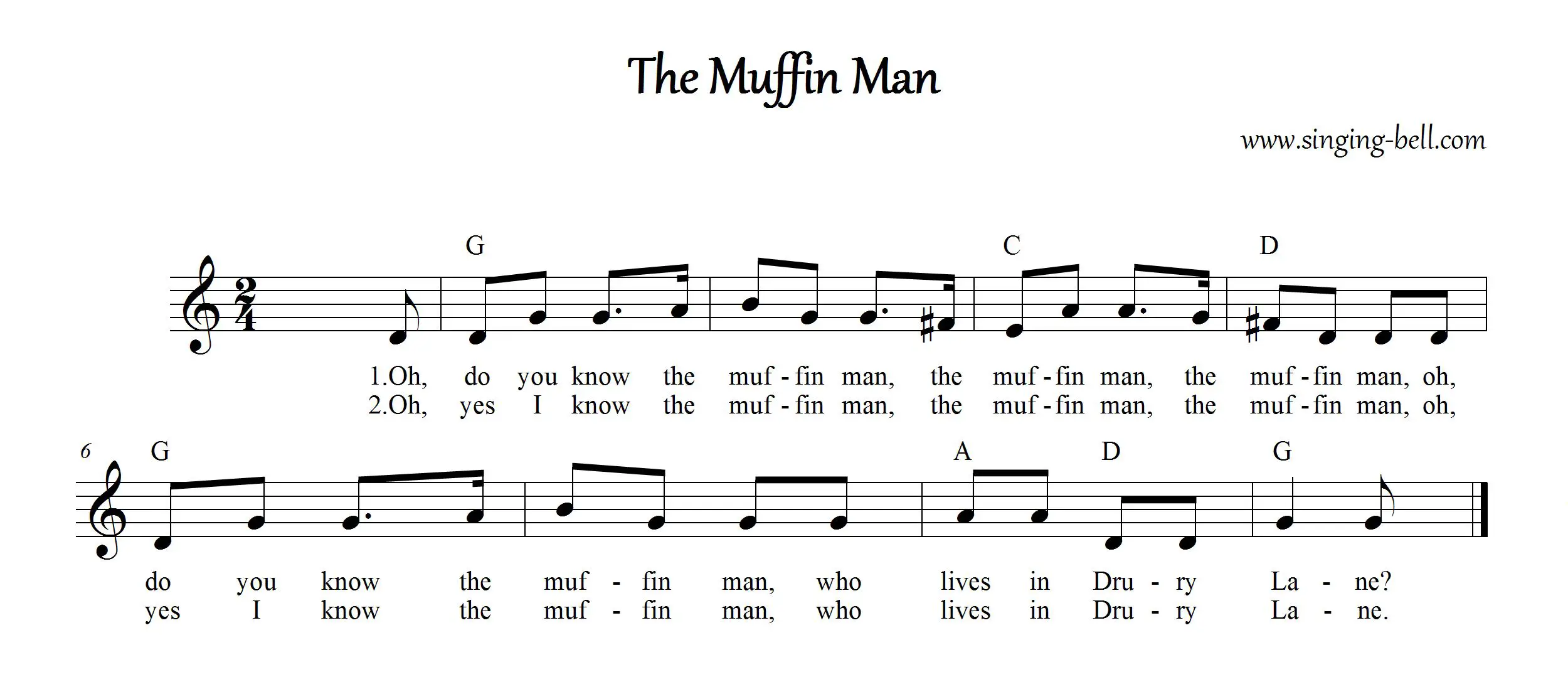 The Muffin Man Instrumental Nursery Rhyme - Free Music Score Download