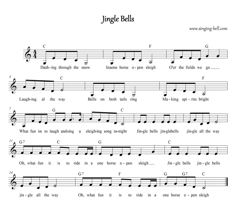 Jingle Bells - Christmas Music Score (in C)