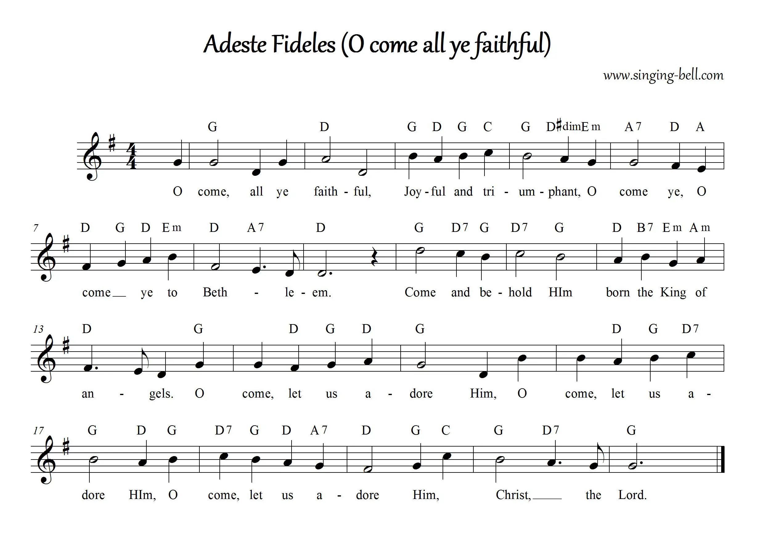 O Come All Ye Faithful (Adeste Fideles) - Christmas Music Score (in G)