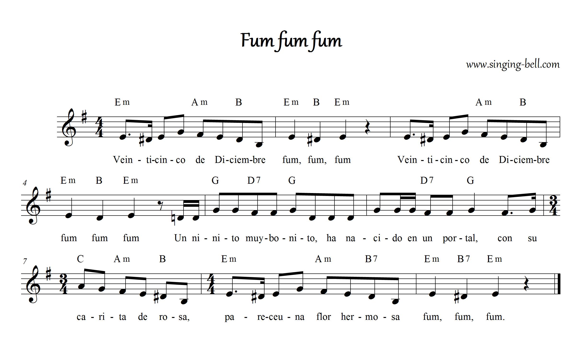 Fum Fum Fum (Spanish) - Christmas Music Score (in Em)