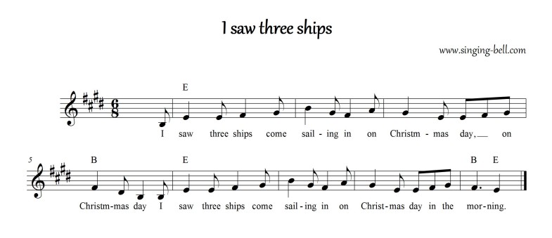 I saw three ships - Sheet Music (in E)