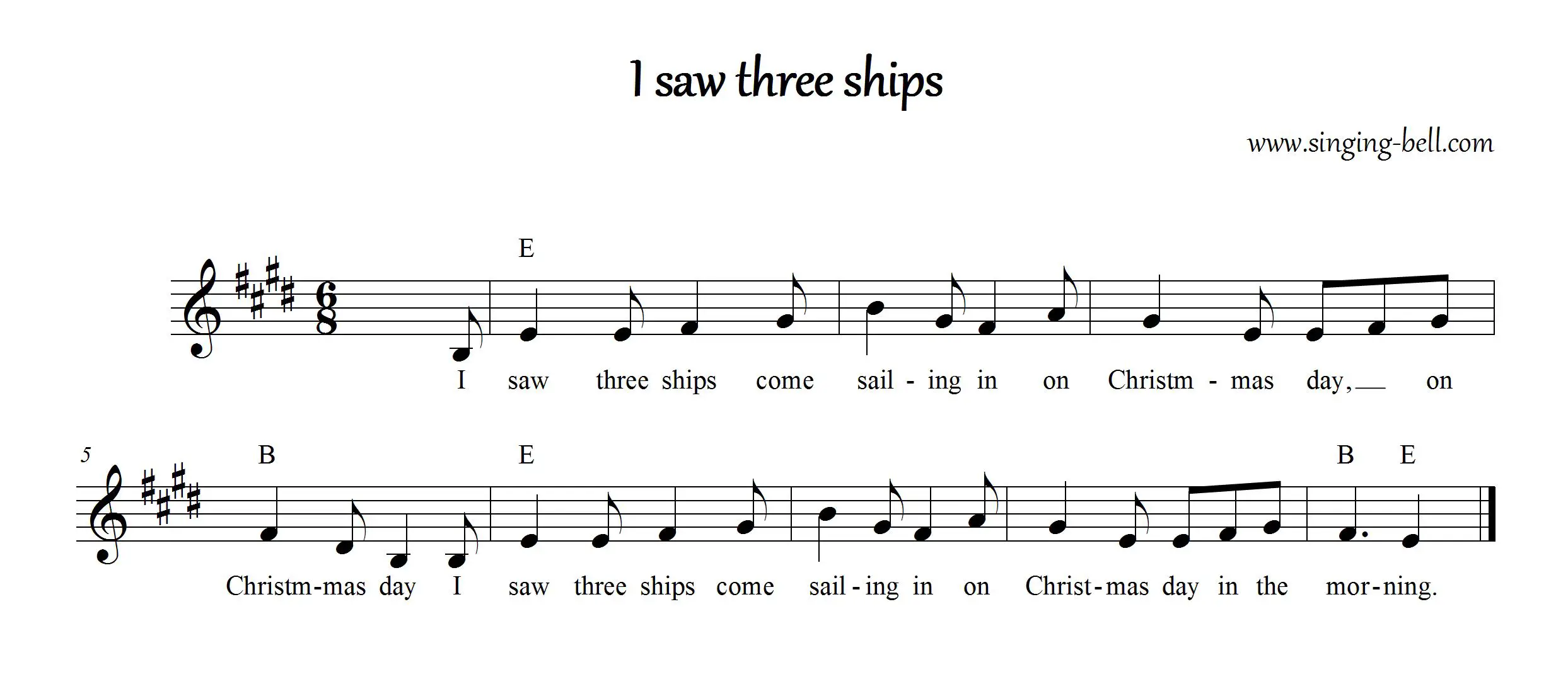 I saw three ships - Christmas Music Score (in E)