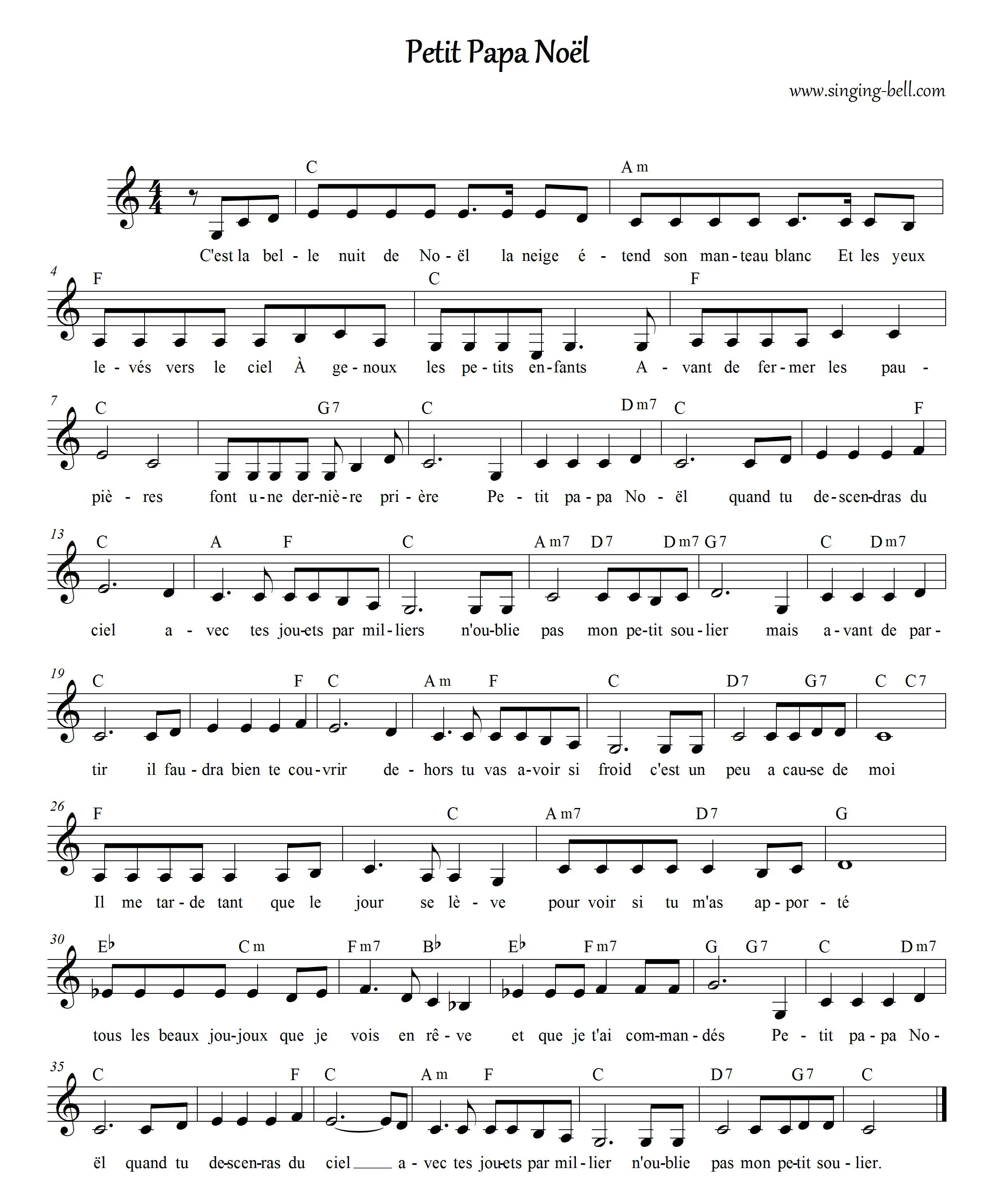 Petit Papa Noel - Christmas Music Score (in C)
