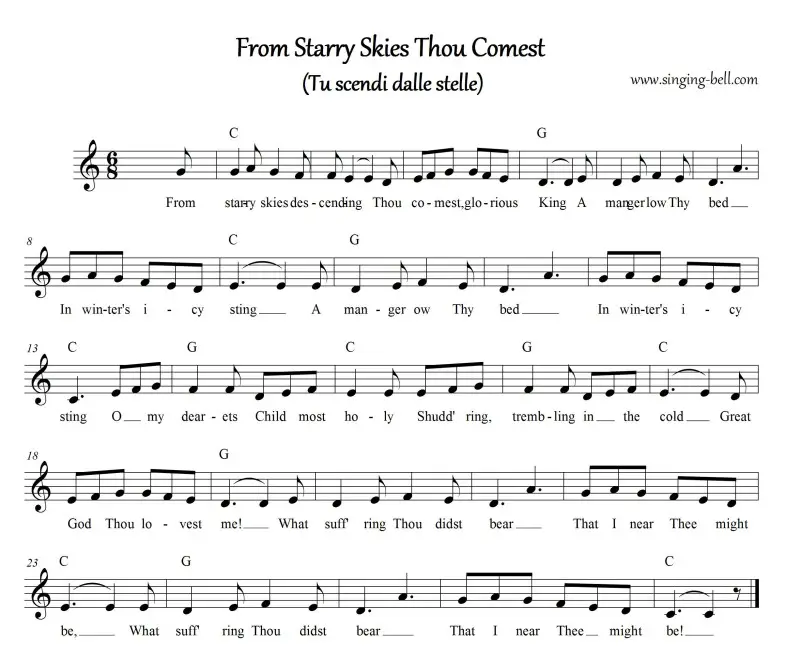 From Starry Skies Thou Comest - Simple Sheet Music with Lyrics