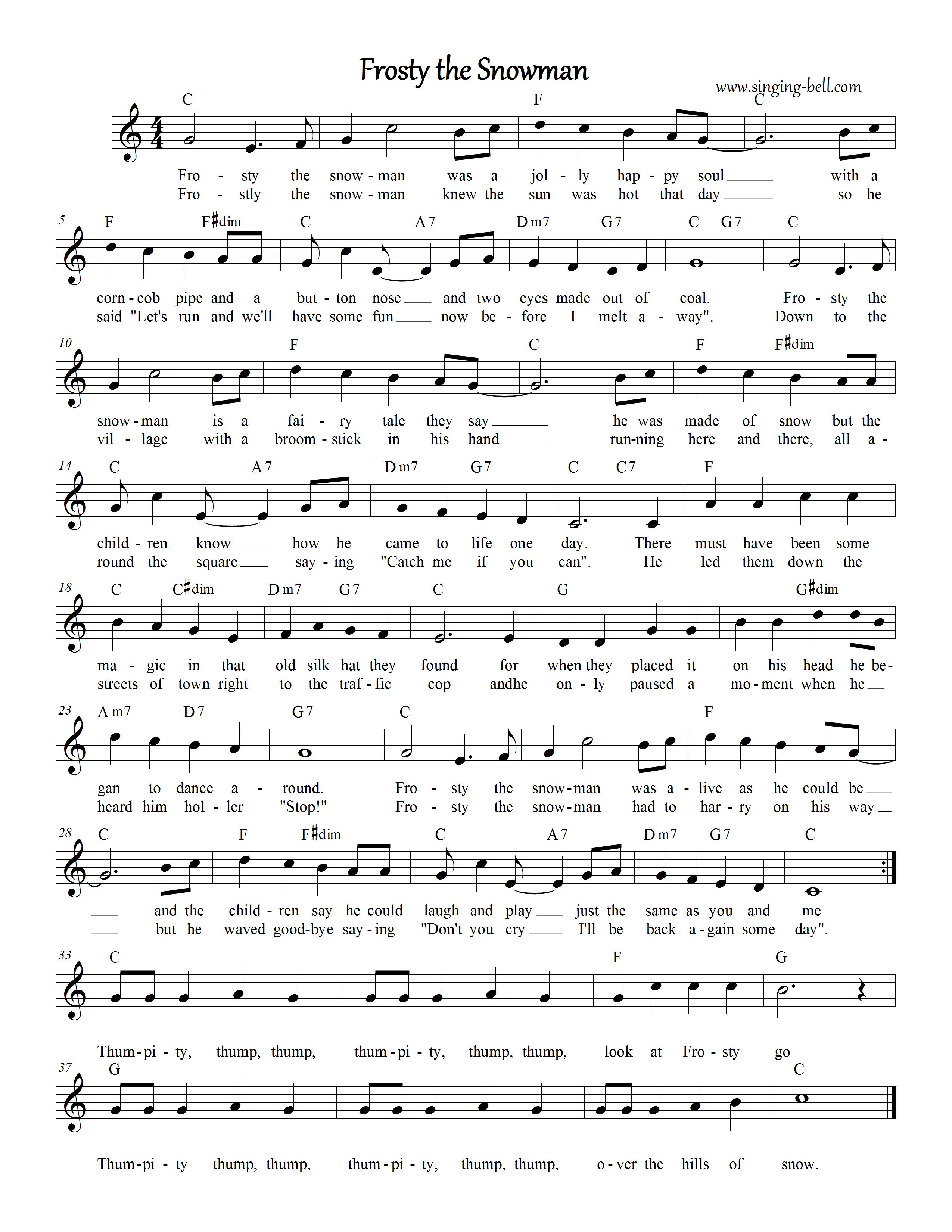 Free Printable Frosty The Snowman Sheet Music Printable Free