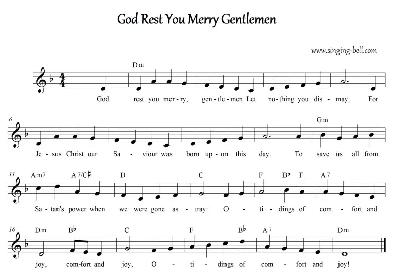 God Rest you merry Gentlemen - Simple Sheet Music (in Dm)