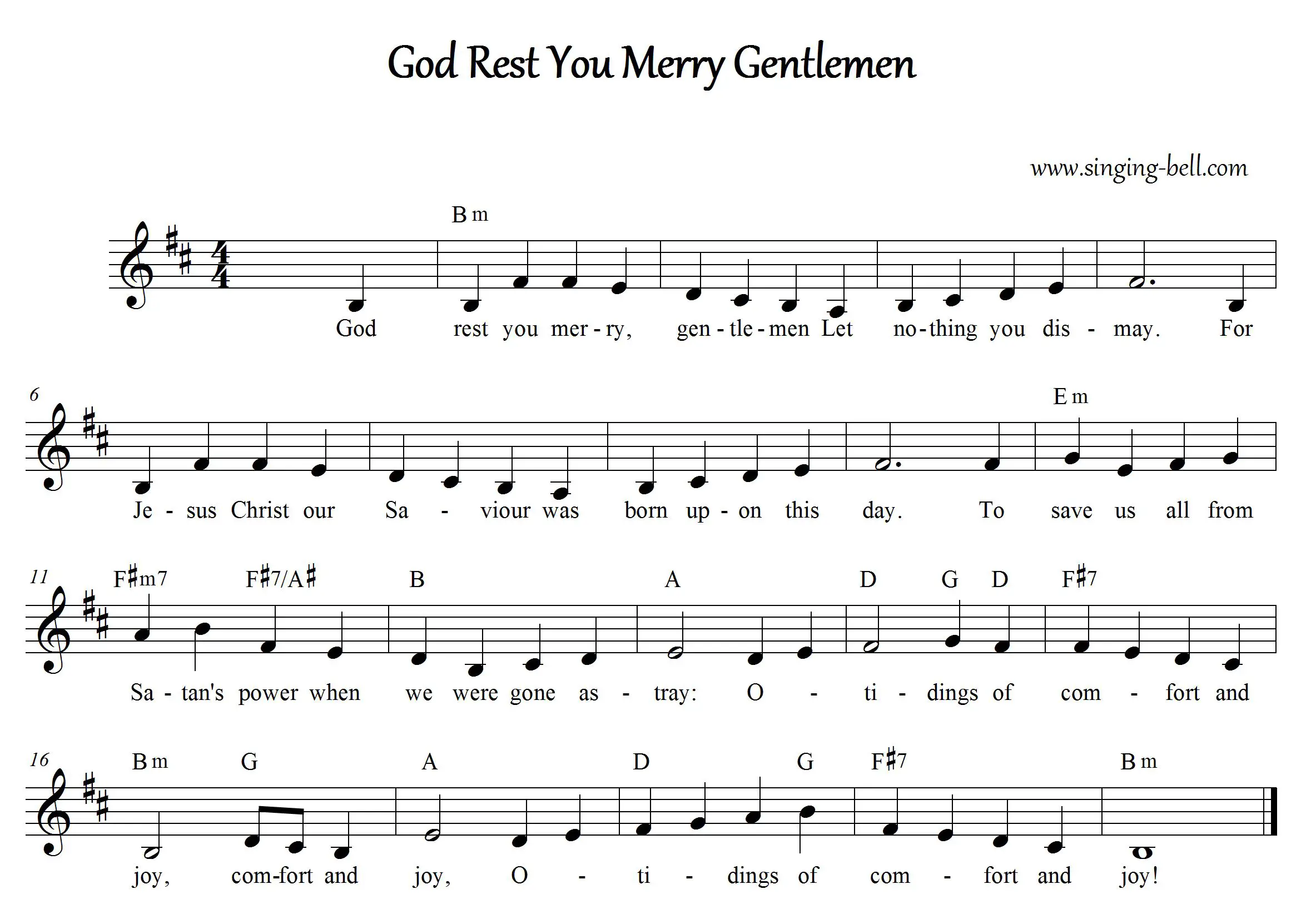 God Rest you merry Gentlemen Free Christmas Music Score Download (in Bm)