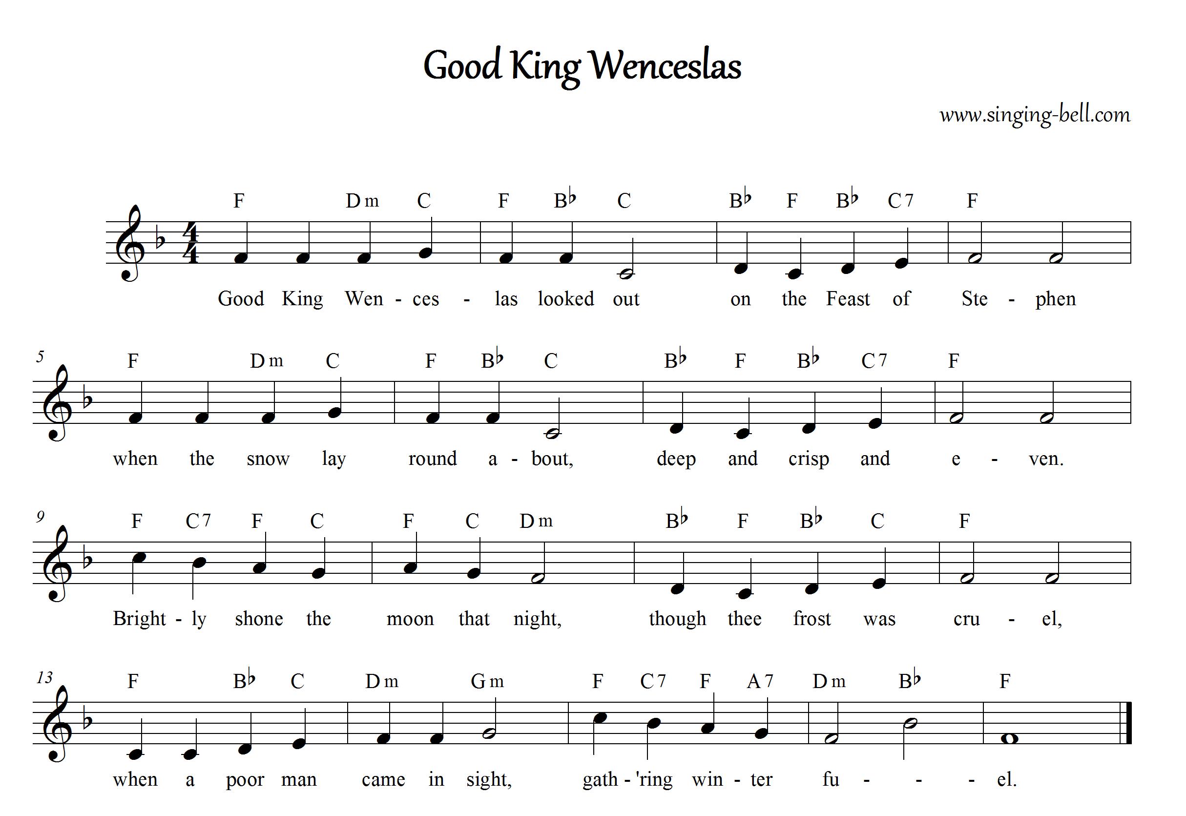 Good King Wenceslas - Free Christmas Music Score Download (in F) Good King Wenceslas Sheet Music (in F)