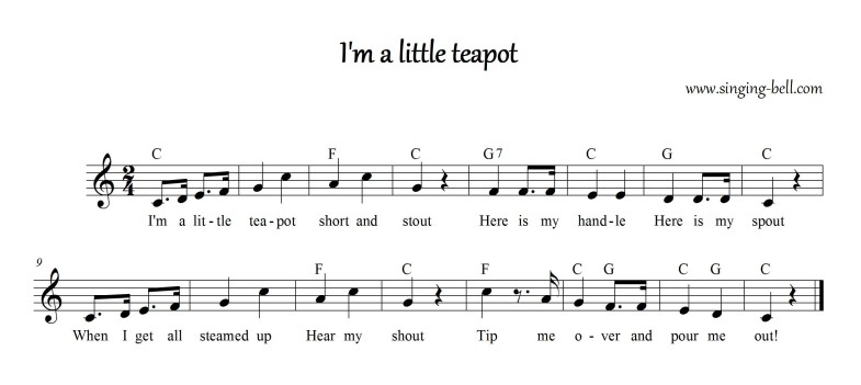 I'm a little teapot Instrumental Nursery Rhyme - Free Music Score Download : Singing Bell I'm a little teapot_Singing Bell
