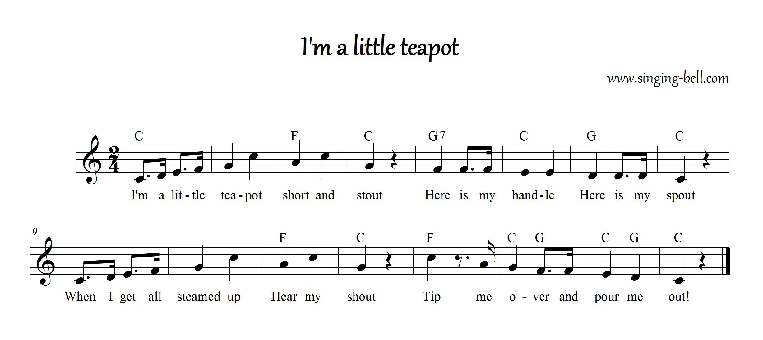 I'm a Little Teapot Instrumental Nursery Rhyme - Free Music Score Download