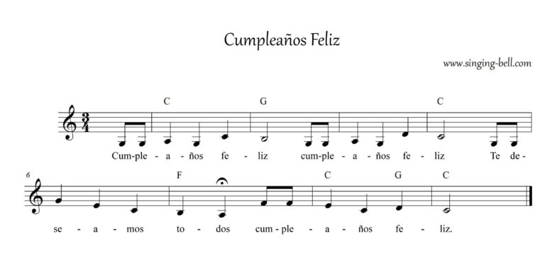 Cumpleaños Feliz, partitura en C : Singing Bell Cumpleaños Feliz, partitura en C
