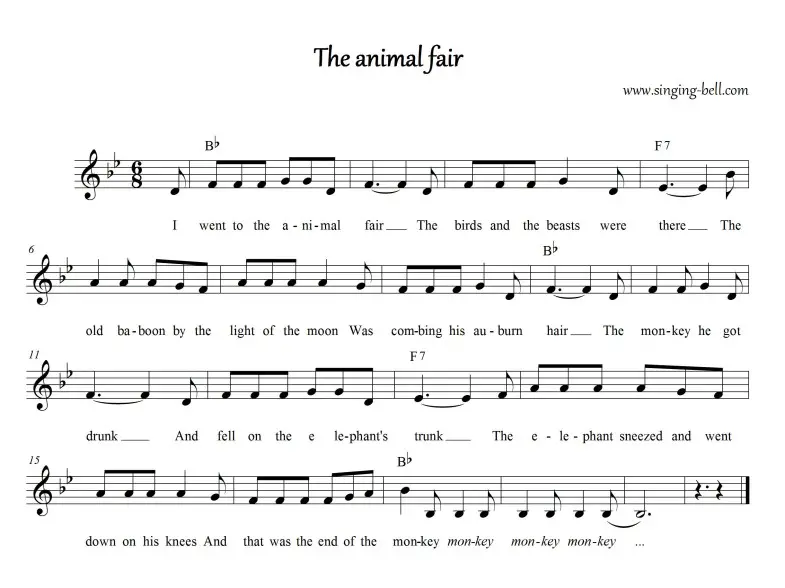 The Animal Fair Instrumental Nursery Rhyme - Free Music Score Download (in Bb) : Singing Bell The Animal Fair_Bb_Singing Bell