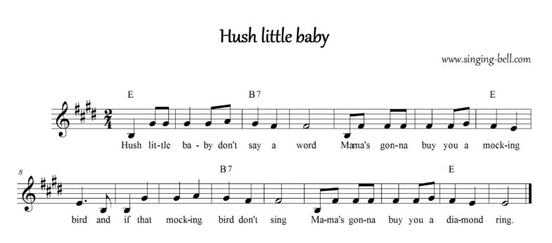 Hush Little Baby Instrumental Nursery Rhyme - Free Music Score Download (in E) : Singing Bell Hush Little Baby_E_Singing Bell