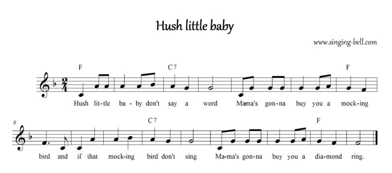 Hush Little Baby Instrumental Nursery Rhyme - Free Music Score Download (in F) : Singing Bell Hush Little Baby_F_Singing Bell