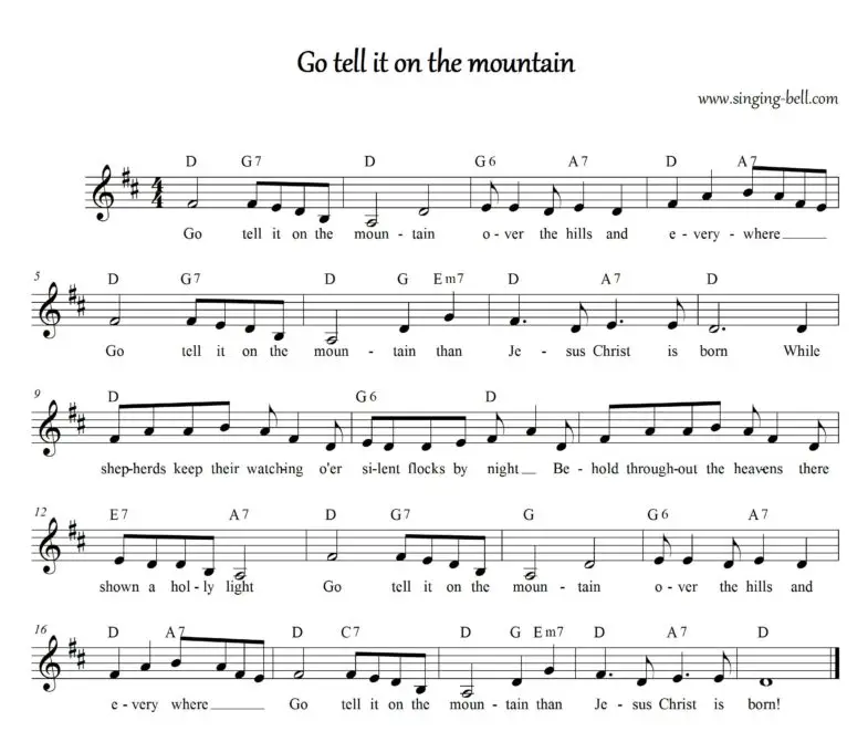 Go tell it on the mountain - Simple Sheet Music with lyrics