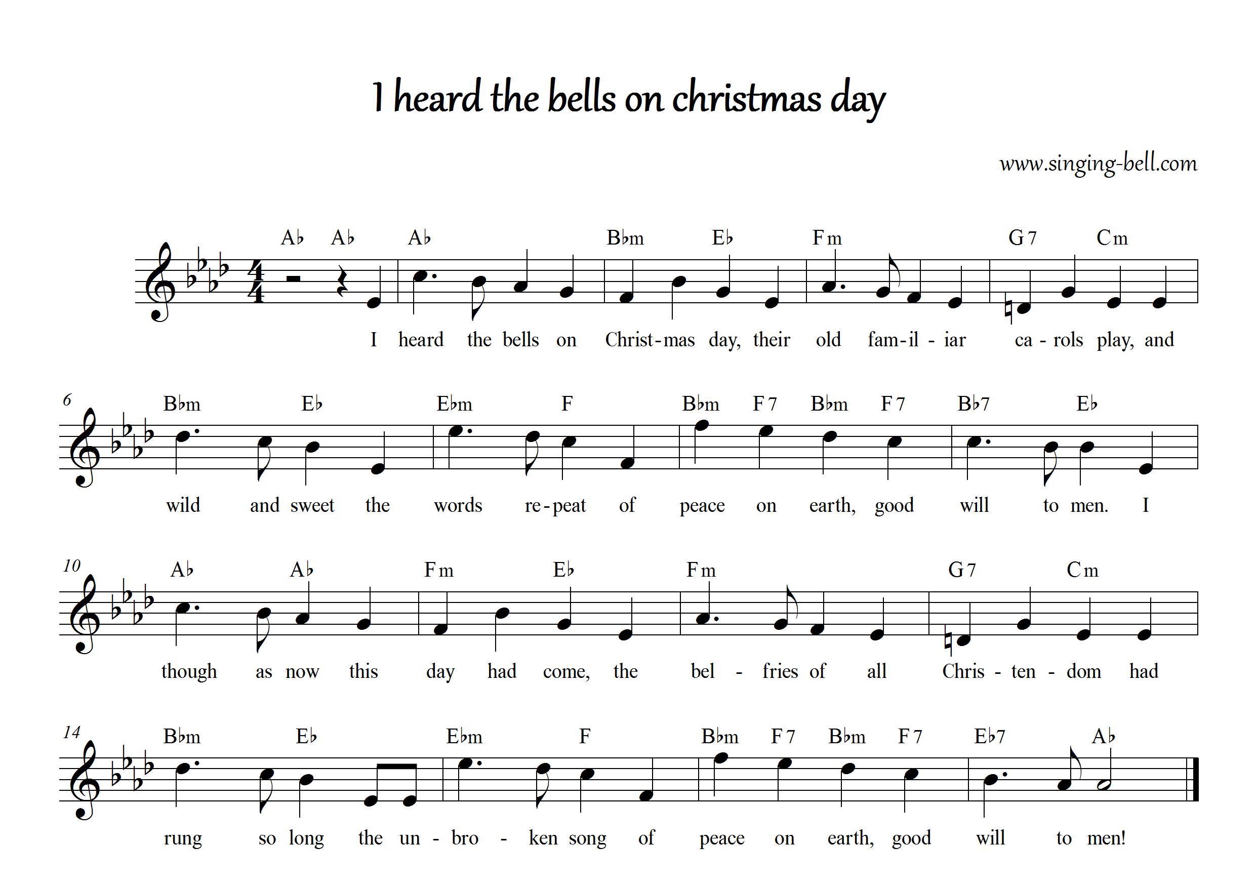 I Heard the Bells on Christmas Day Sheet Music in A