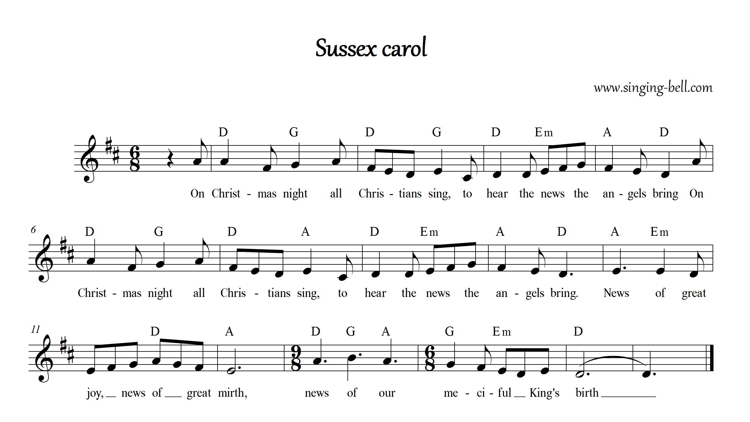 Sussex Carol - Simple Sheet Music with Lyrics
