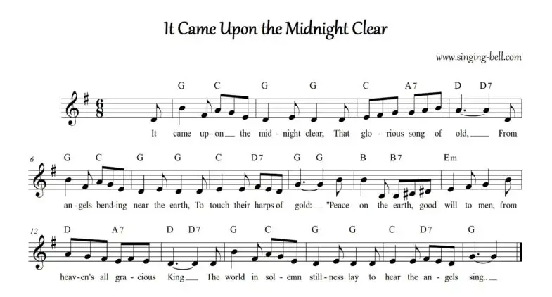 It Came Upon the Midnight Clear - Simple Sheet Music with lyrics