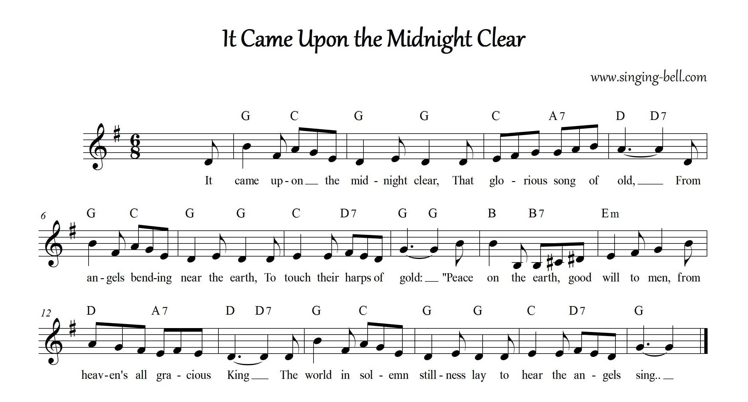 It Came Upon the Midnight Clear Sheet Music in G