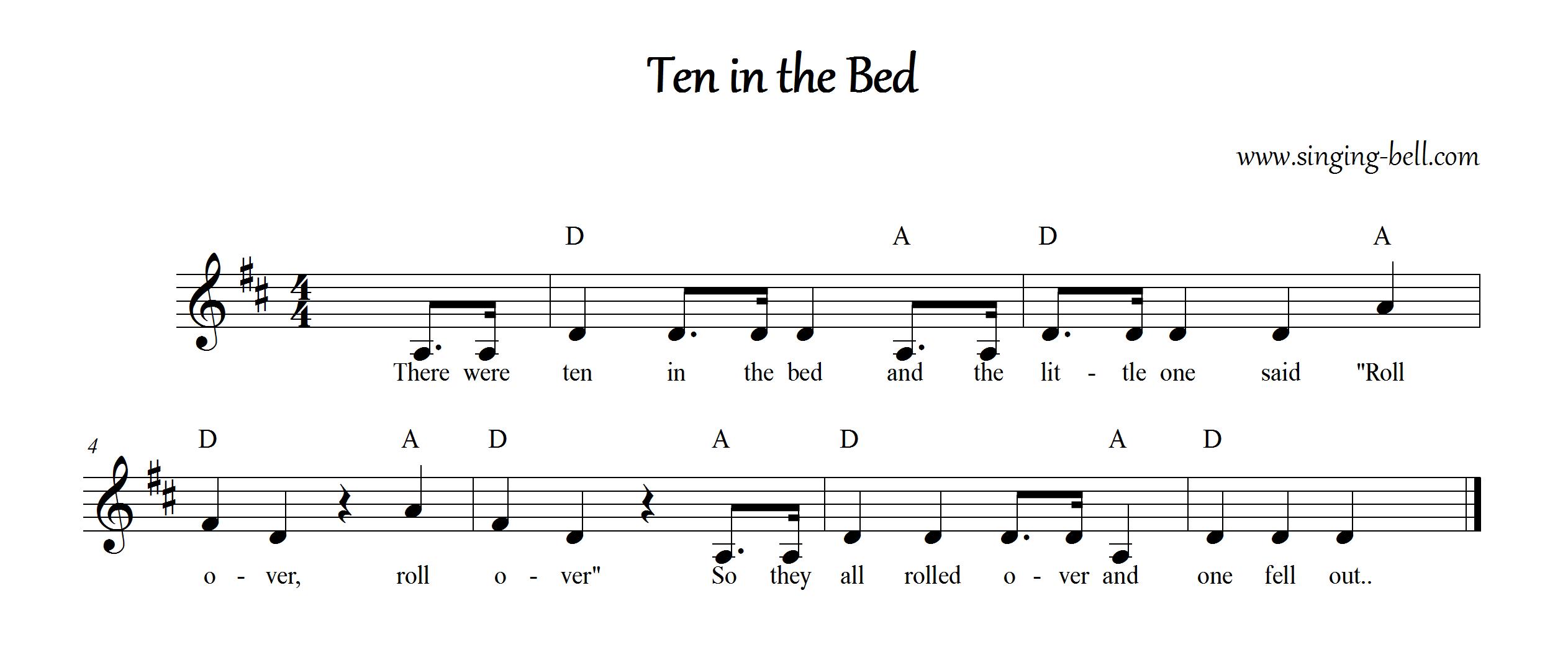 Ten in the Bed | Free Music Score : Singing Bell Ten in the Bed | Free Music Score