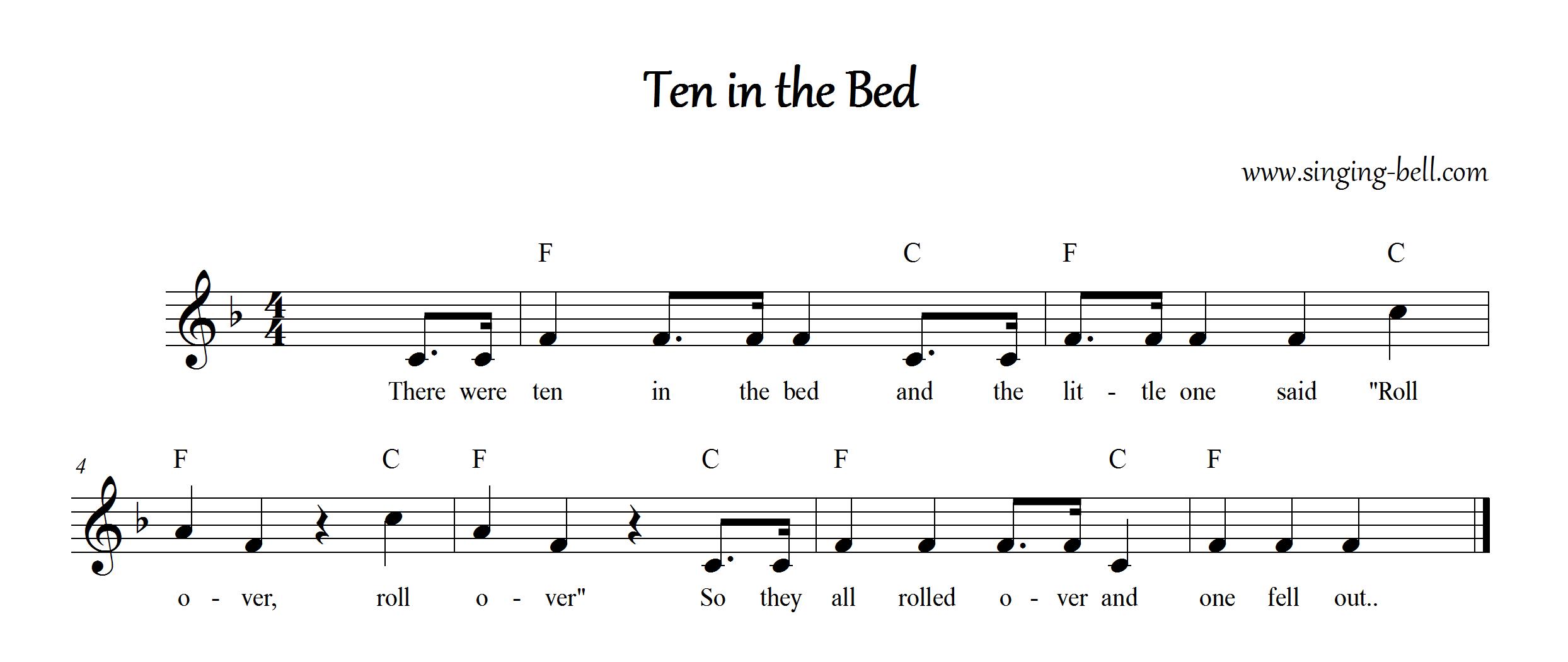 Ten in the Bed | Free Music Score : Singing Bell Ten in the Bed | Free Music Score