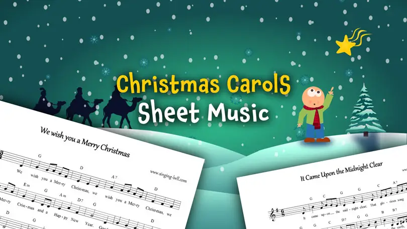 Christmas carol sheet music for 30 traditional tunes.