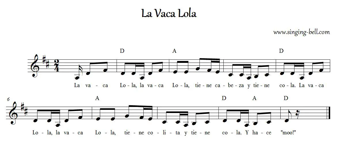 “La Vaca Lola” | Bajar partitura gratuita – Singing Bell
