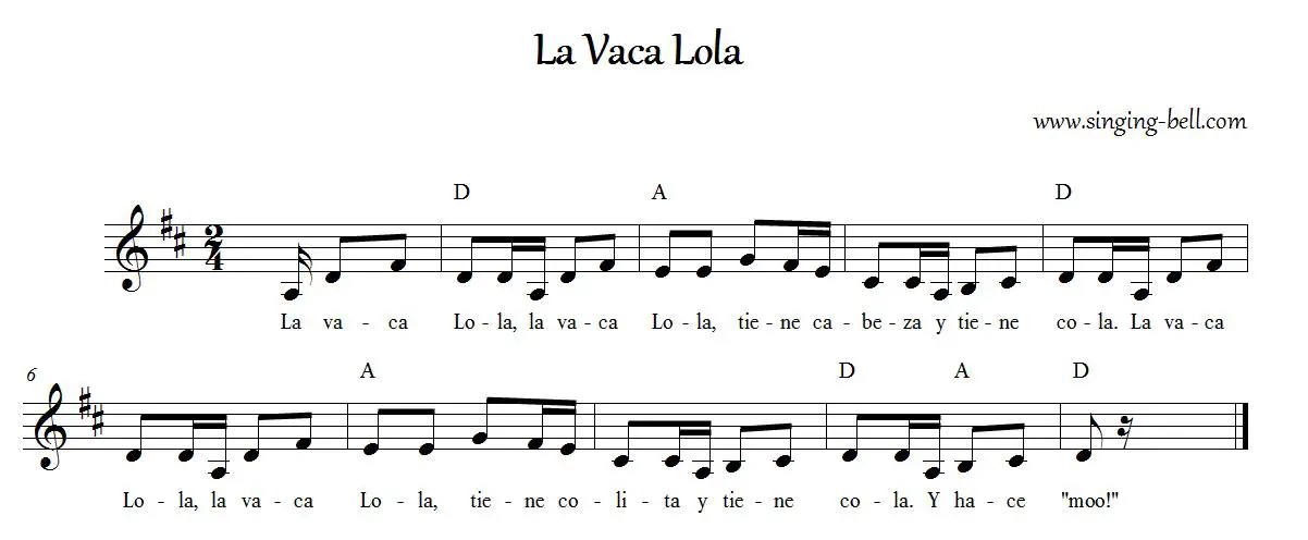 “La Vaca Lola” Bajar partitura gratuita – Singing Bell