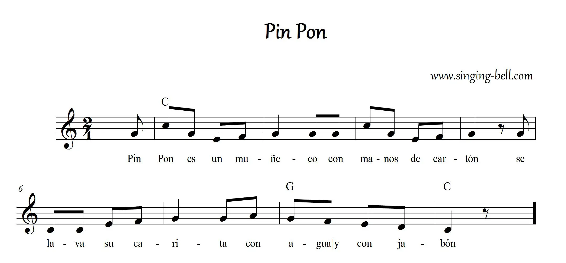 Pin Pon Music Sheet