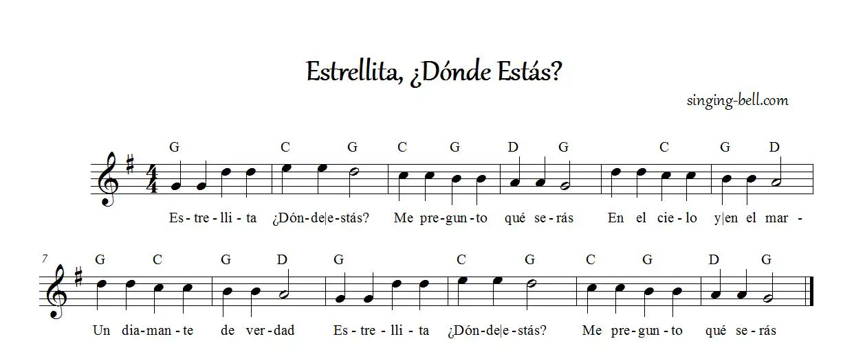 Estrellita, Donde Estas_G : Singing Bell Estrellita Dónde Estás partitura en sol