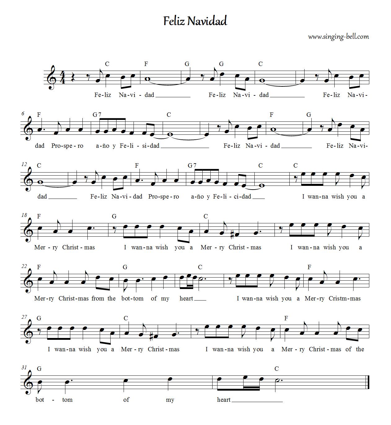 Feliz Navidad Chord Chart