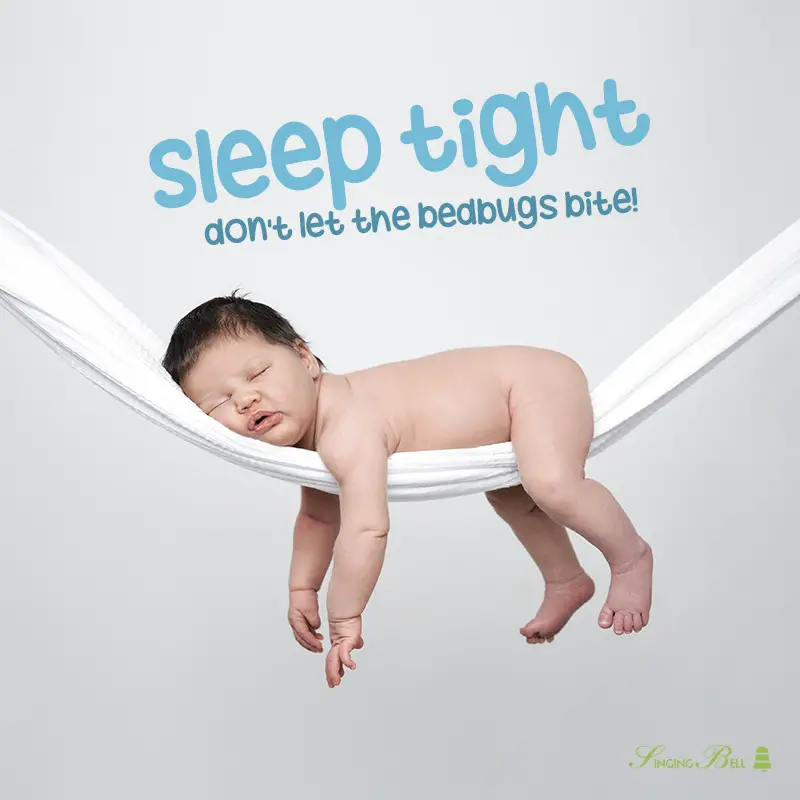 Good Night Baby Quote on image of sleeping baby. : Singing Bell Good Night Baby Quote on image of sleeping baby.