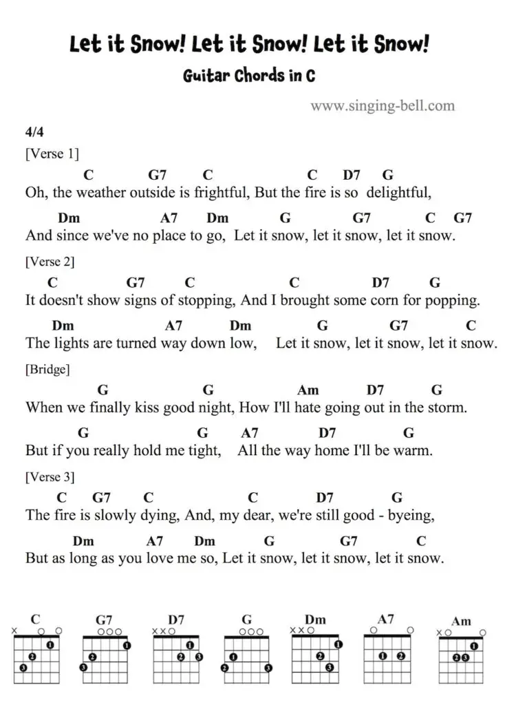 Let it Snow Guitar Chords and Tabs in C.