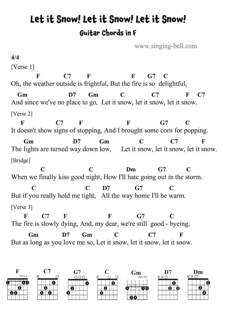 Let it Snow Guitar Chords Tabs Sheet Music Printable PDF