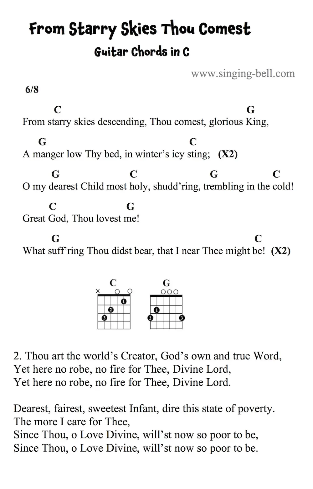 From Starry Skies Thou Comest (Tu scendi dalle stelle) guitar chords and tabs in C.